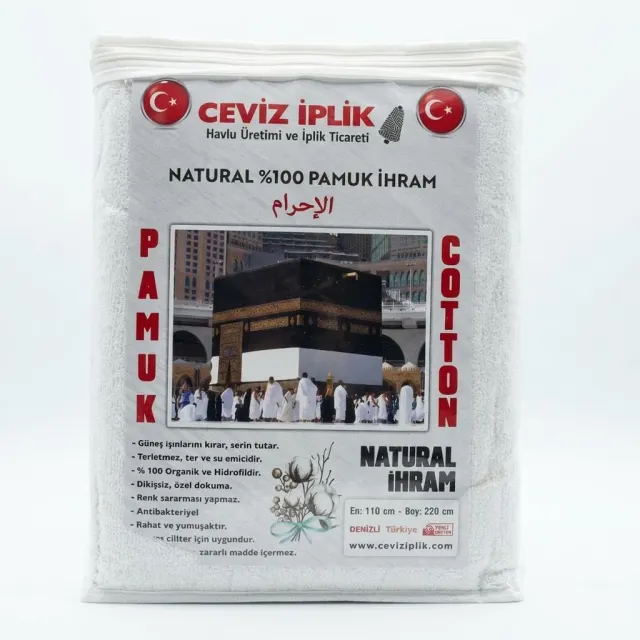 %100 Doğal Pamuk Erkek İhram Seti - Standart Boy (110x220 cm)