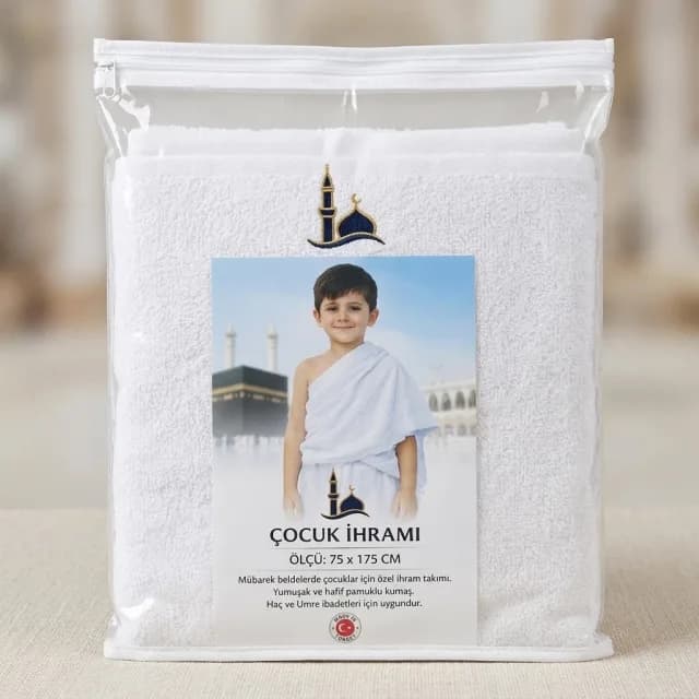 Çocuk İhramı 75x175 cm - Pamuklu Hac ve Umre Çocuk İhram Takımı